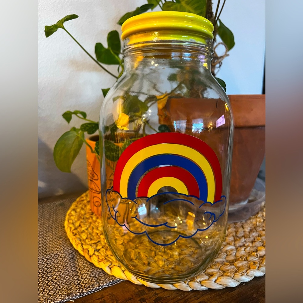 Vintage 1980s Rainbow Glass Jar
